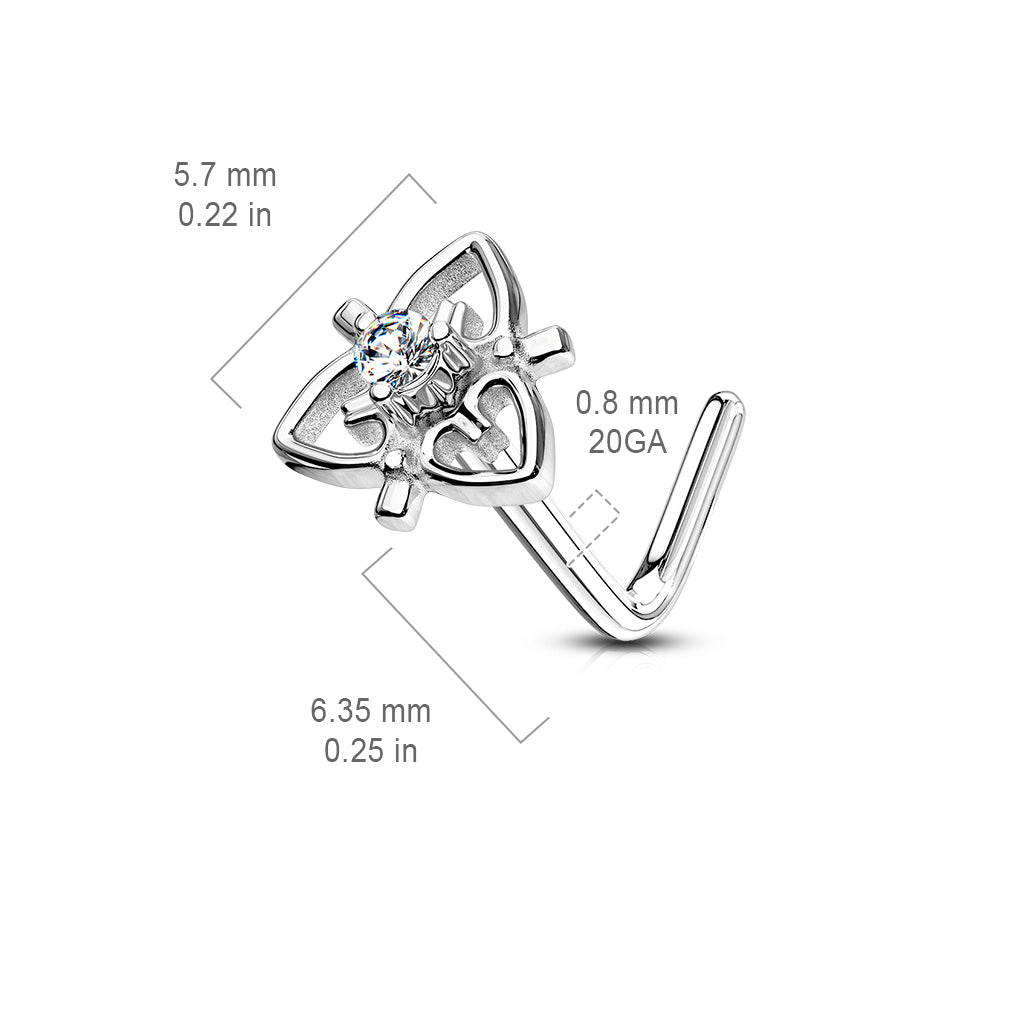 CZ Center Heart Filigree Top 316L Surgical Steel L Bend Nose Stud Rings size chart