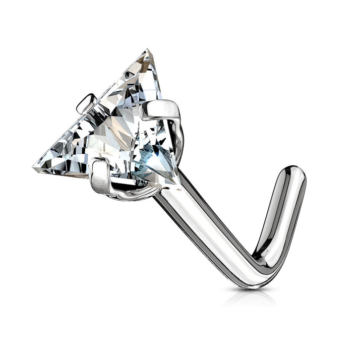 Triangle CZ Top 316L Surgical Steel L Bend Nose Stud Rings
