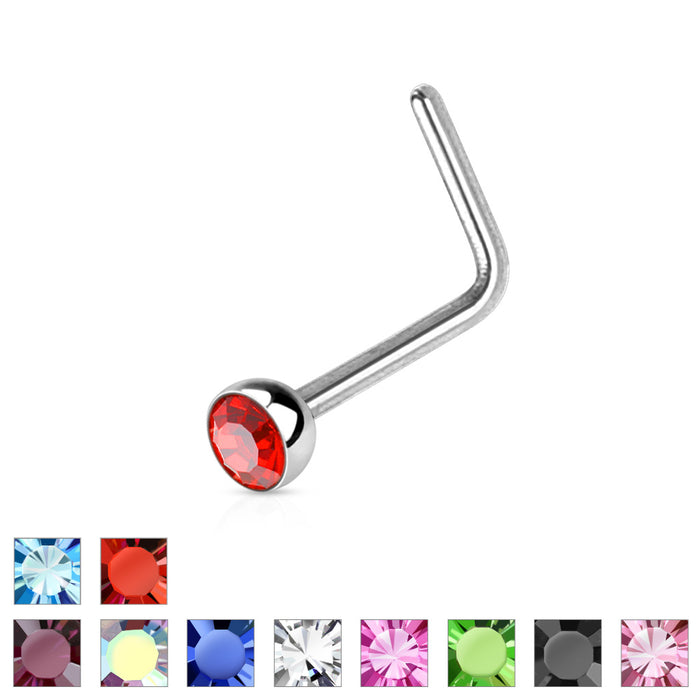 316L Surgical Steel L Bend Nose Stud With Jewel Set Half Ball End