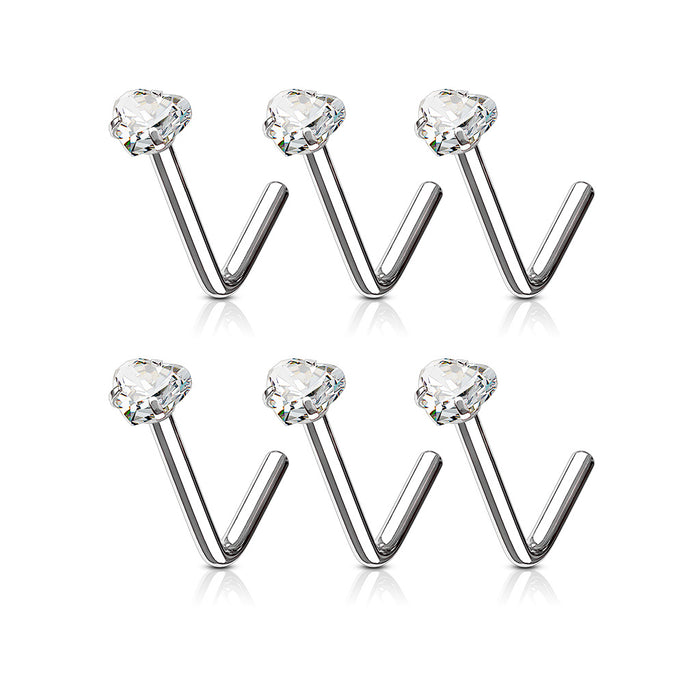 100-Piece Bulk Pack Clear Heart CZ 316L Surgical Steel L Bend Nose Studs