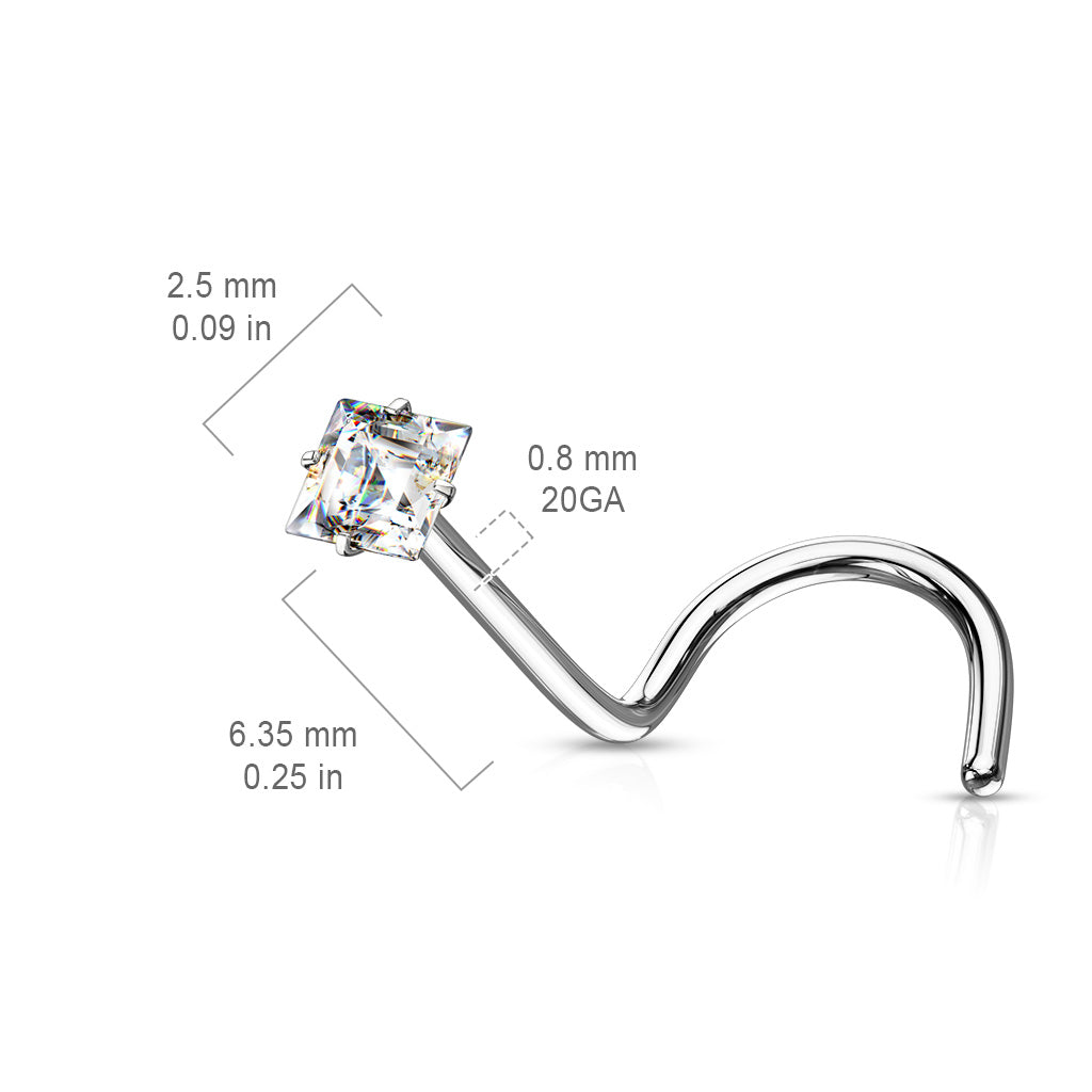 Square CZ Nose Screw Stud size chart