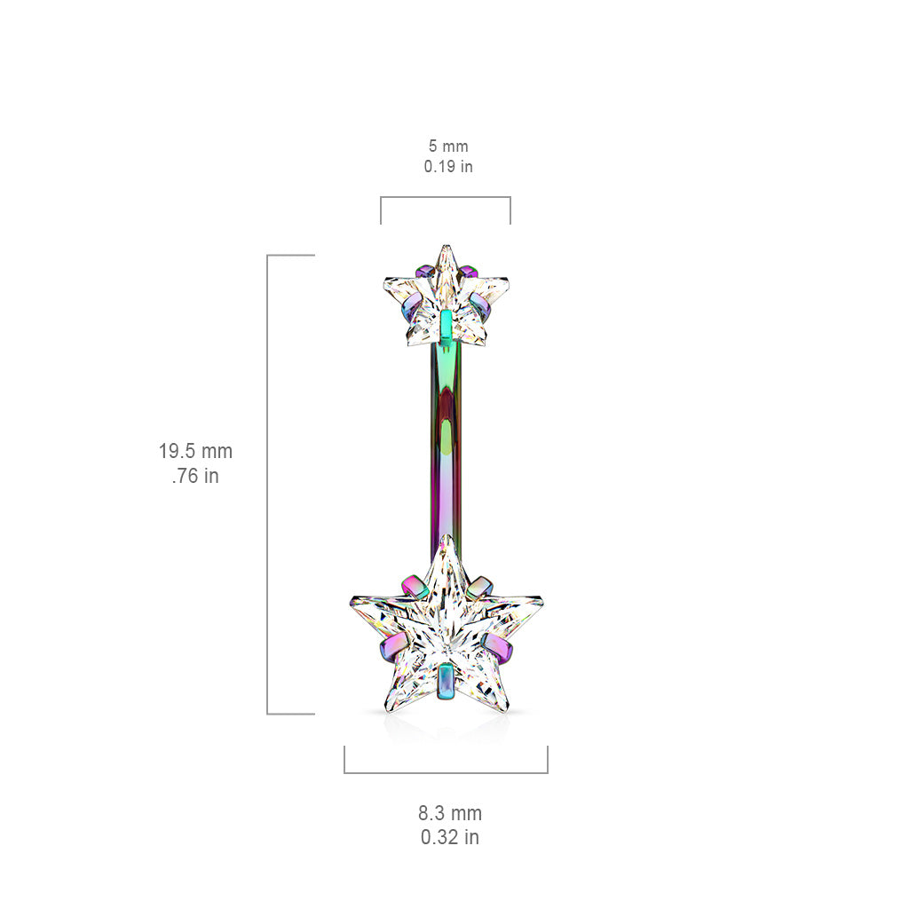 All 316L Surgical Steel Prong Set Double Star CZ Internally Threaded Belly Button Ring size chart