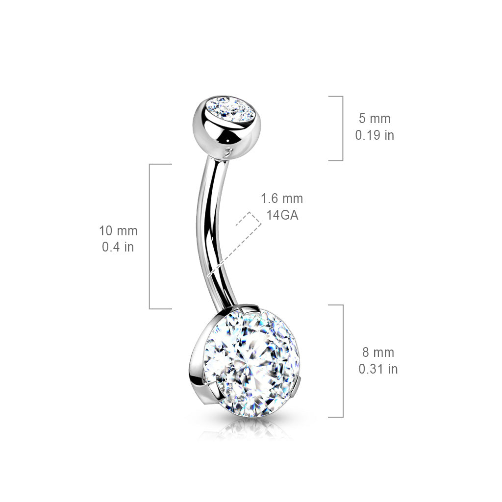 Prong Set CZ 316L Surgical Steel Navel Ring size chart