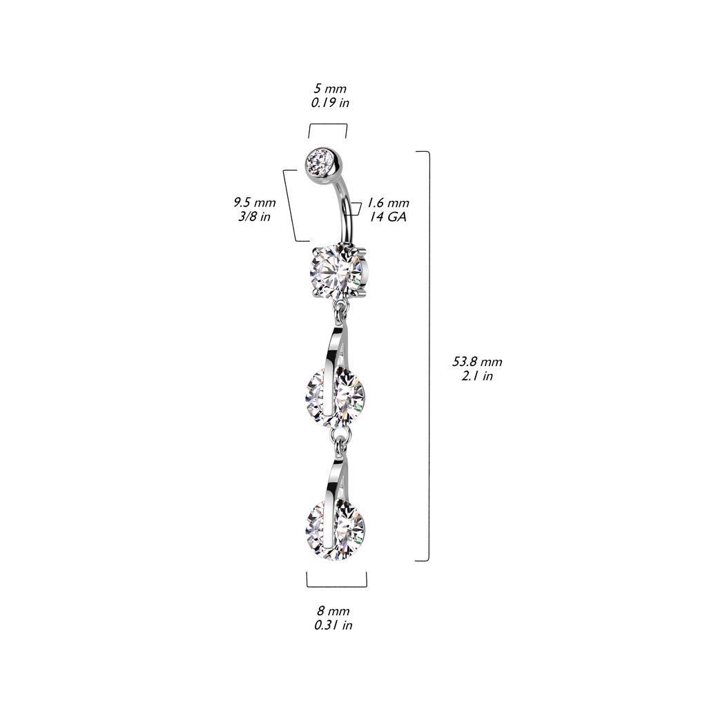 316L Surgical Steel Double CZ Dangle Belly Button Ring size chart