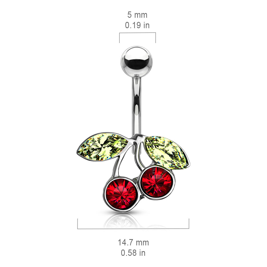 316L Surgical Steel Cherry CZ Belly Button Ring size chart