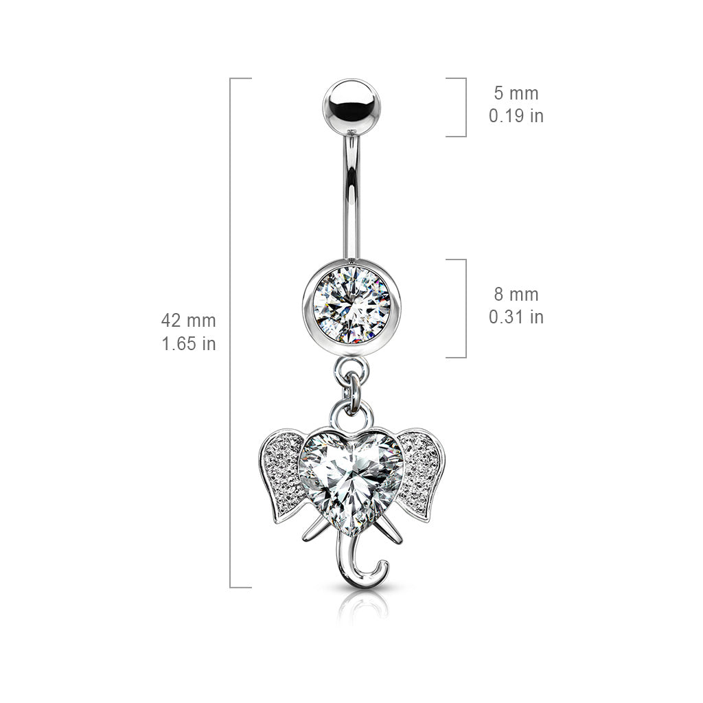 316L Surgical Steel Heart CZ Set Elephant Dangle Belly Button Ring size chart