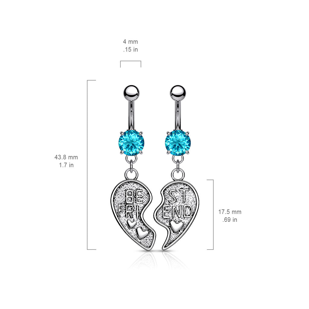 NSR6501 Pair of "Best Friend" Heart Dangle Belly Button Ring size chart