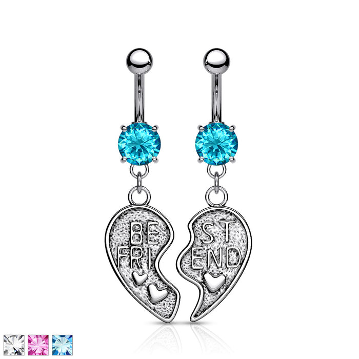 Pair of "Best Friend" Heart Dangle Belly Button Rings