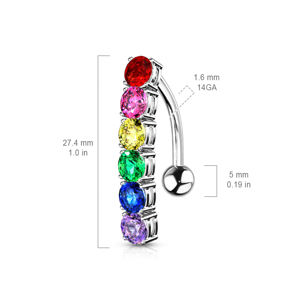 Rainbow CZ Top Drop 316L Surgical Steel Belly Button Navel Rings size chart
