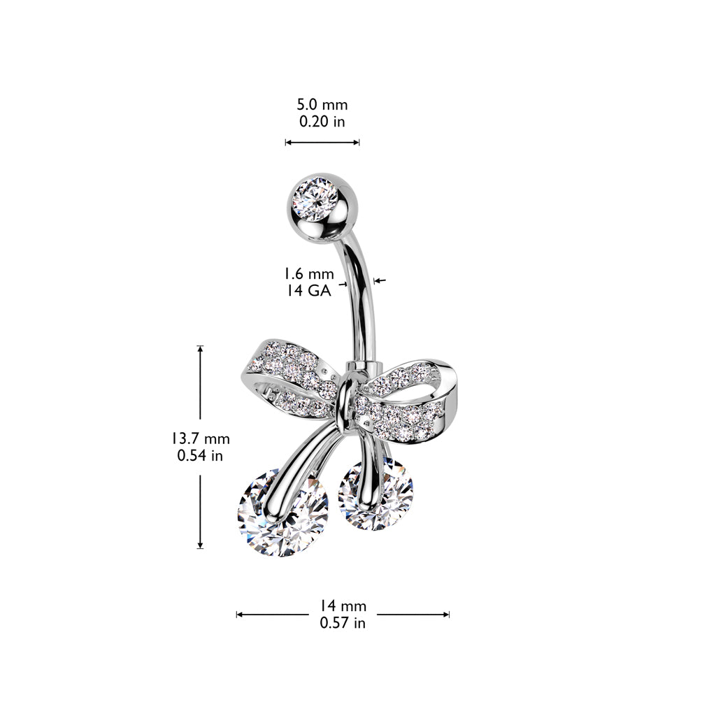 316L Surgical Steel CZ Pave Ribbon With Double CZ Belly Button Ring size chart