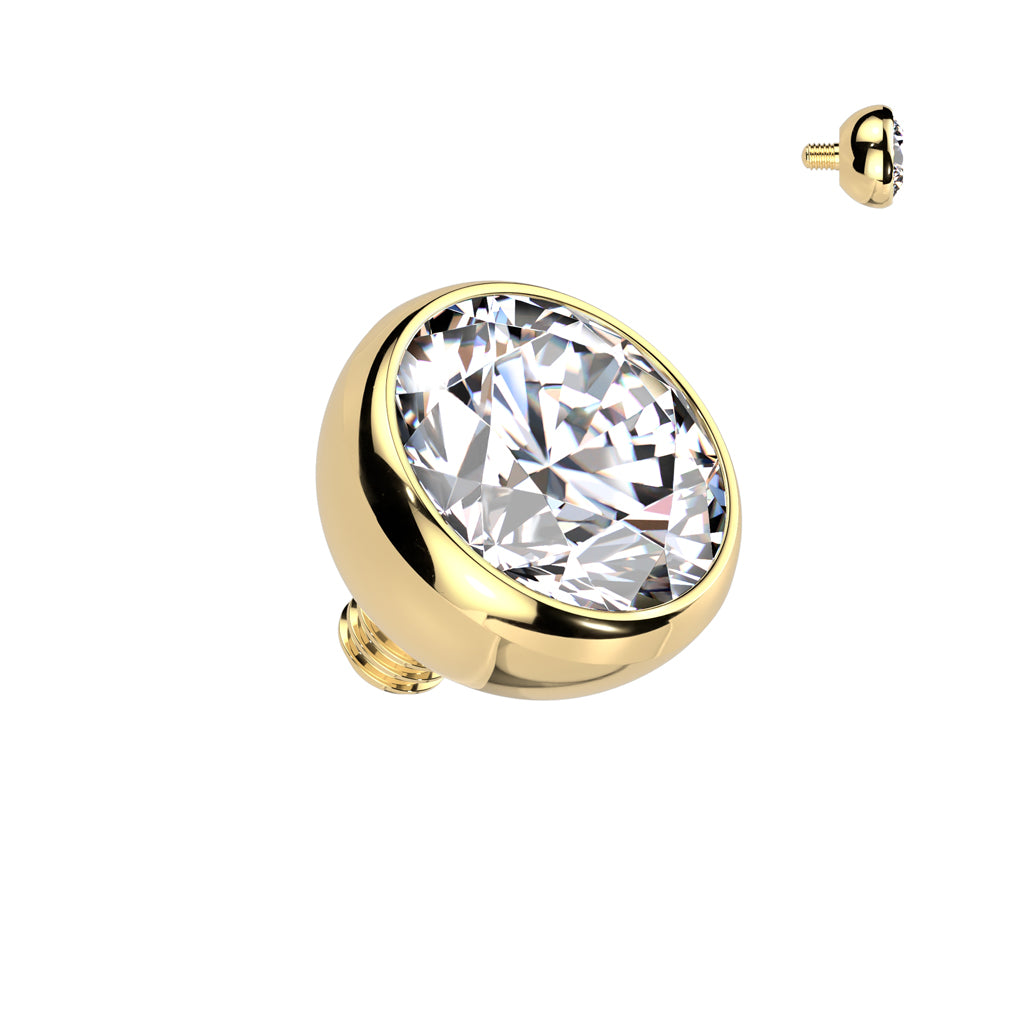 Implant Grade Titanium Internally Threaded Bezel Set Gem Ball Top - Gold/Clear