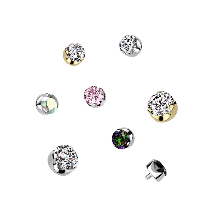 Implant Grade Titanium Internally Threaded Flat Back Semi Bezel Set Round CZ Top