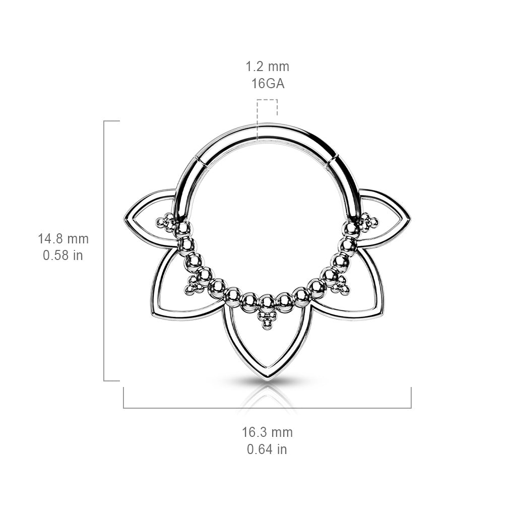 High Quality Precision All 316L Surgical Steel Hinged Segment Hoop Rings With Heart Filigree size chart