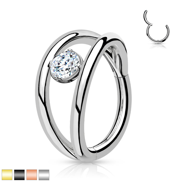 316L Surgical Steel Double Layer Hinged Segment Hoop Ring With CZ Center
