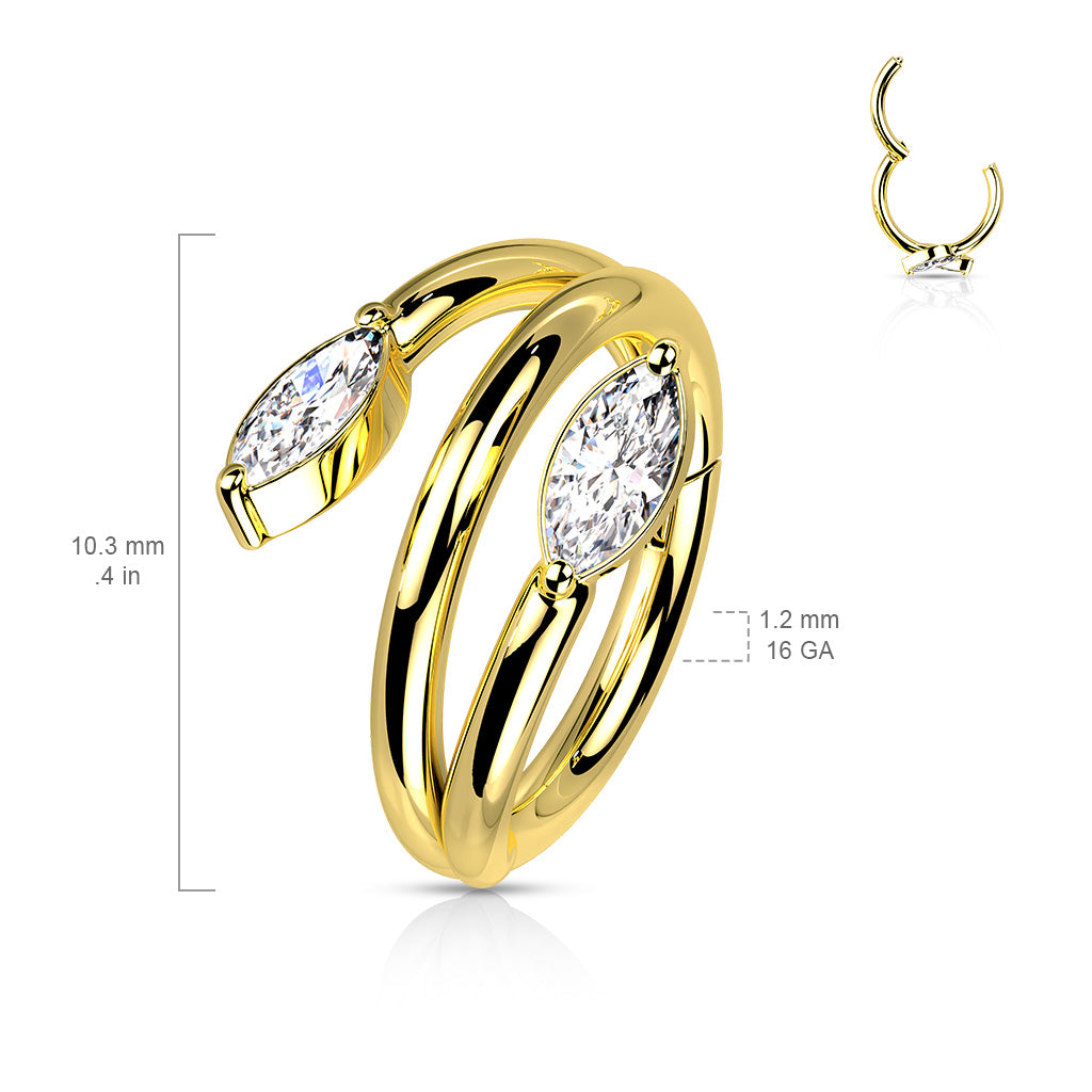 High Quality Precision All 316L Surgical Steel Hinged Segment With Double Vine Marquise CZ Ends size chart