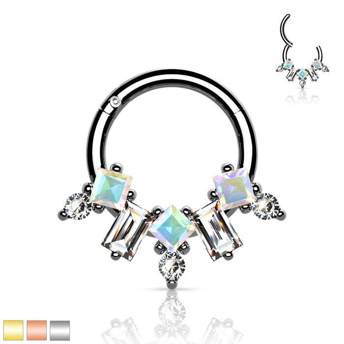 Multi CZ Fan 316L Surgical Steel Hinge Hoop Segment Rings