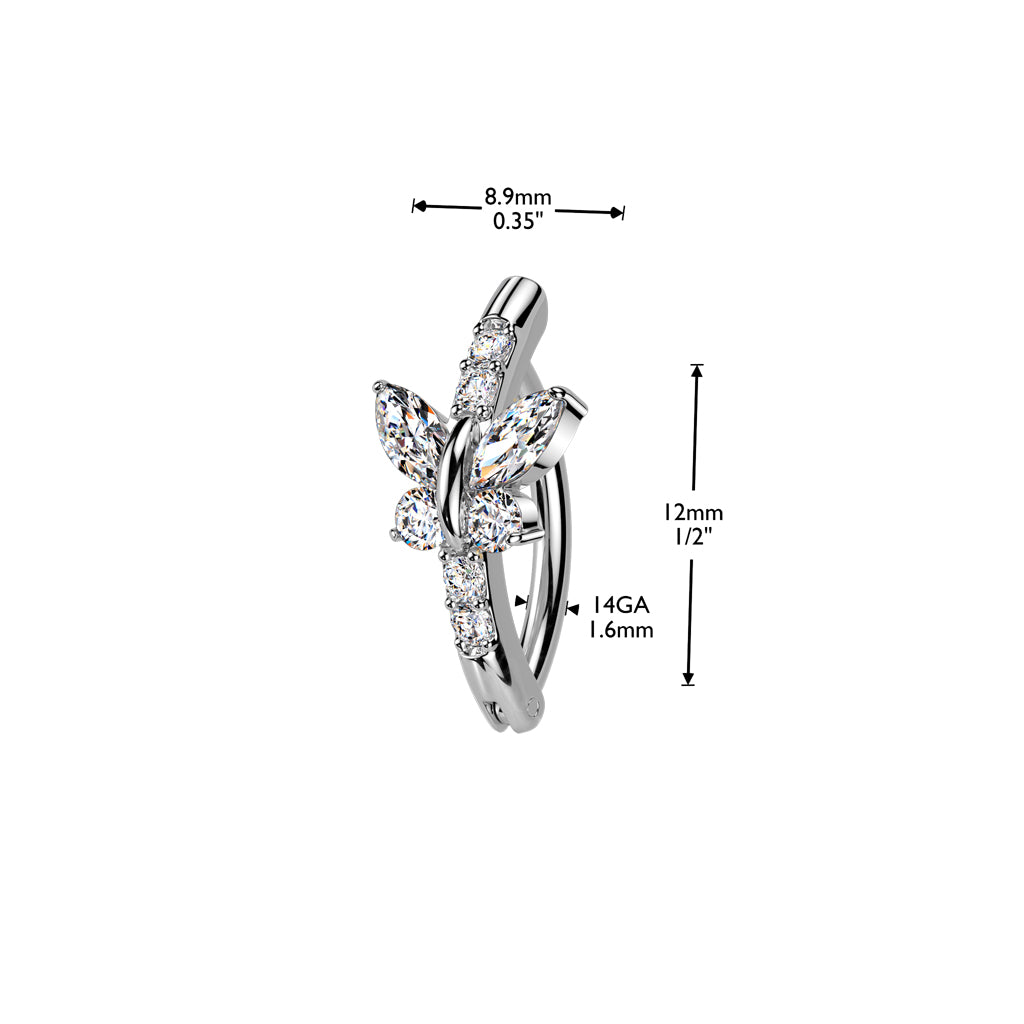 316L Hinged CZ Butterfly Belly Button Ring size chart