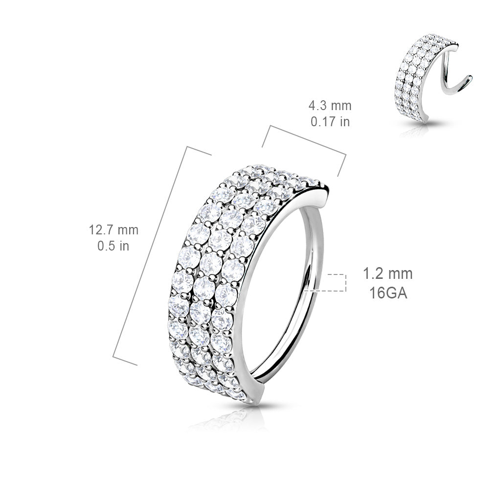 Triple Lined Half Circle With Embedded CZ Bendable Hoop size chart