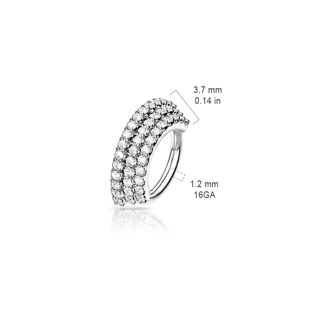 3 CZ Lined Angled Plate Bendable Hoop for Septum, Daith, Ear Cartilage, and More size chart