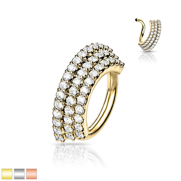 3 CZ Lined Angled Plate Bendable Hoop For Septum, Daith And Cartilage
