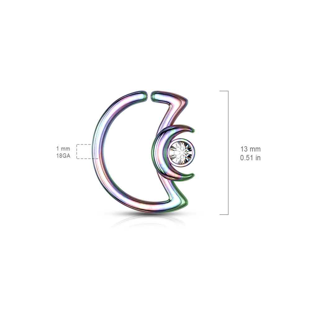 Crescent Moon with Crystal on Crescent Moon Shape 316L Surgical Steel Ear Cartilage, Daith Hoop Rings size chart