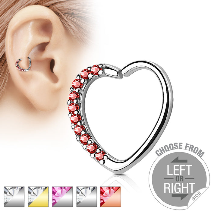Lined CZ Heart 16G Ear Cartilage And Daith Hoop Ring