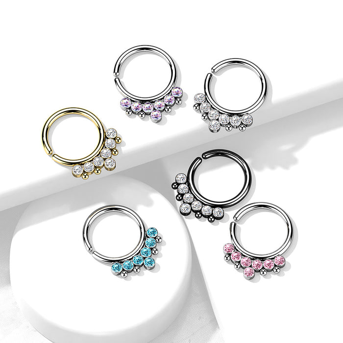 316L Surgical Steel Bendable Hoop Ring With 7 Round CZ Flat Balls And Beads