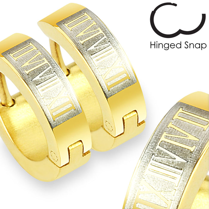 316L Surgical Steel Gold Plated Roman Numeral Earrings