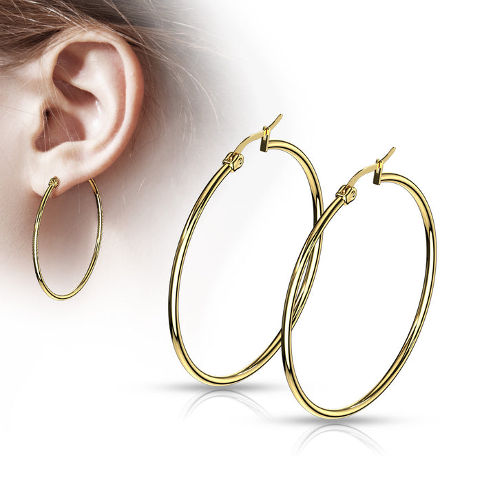 Gold IP 316L Surgical Steel Round Hoop Earrings