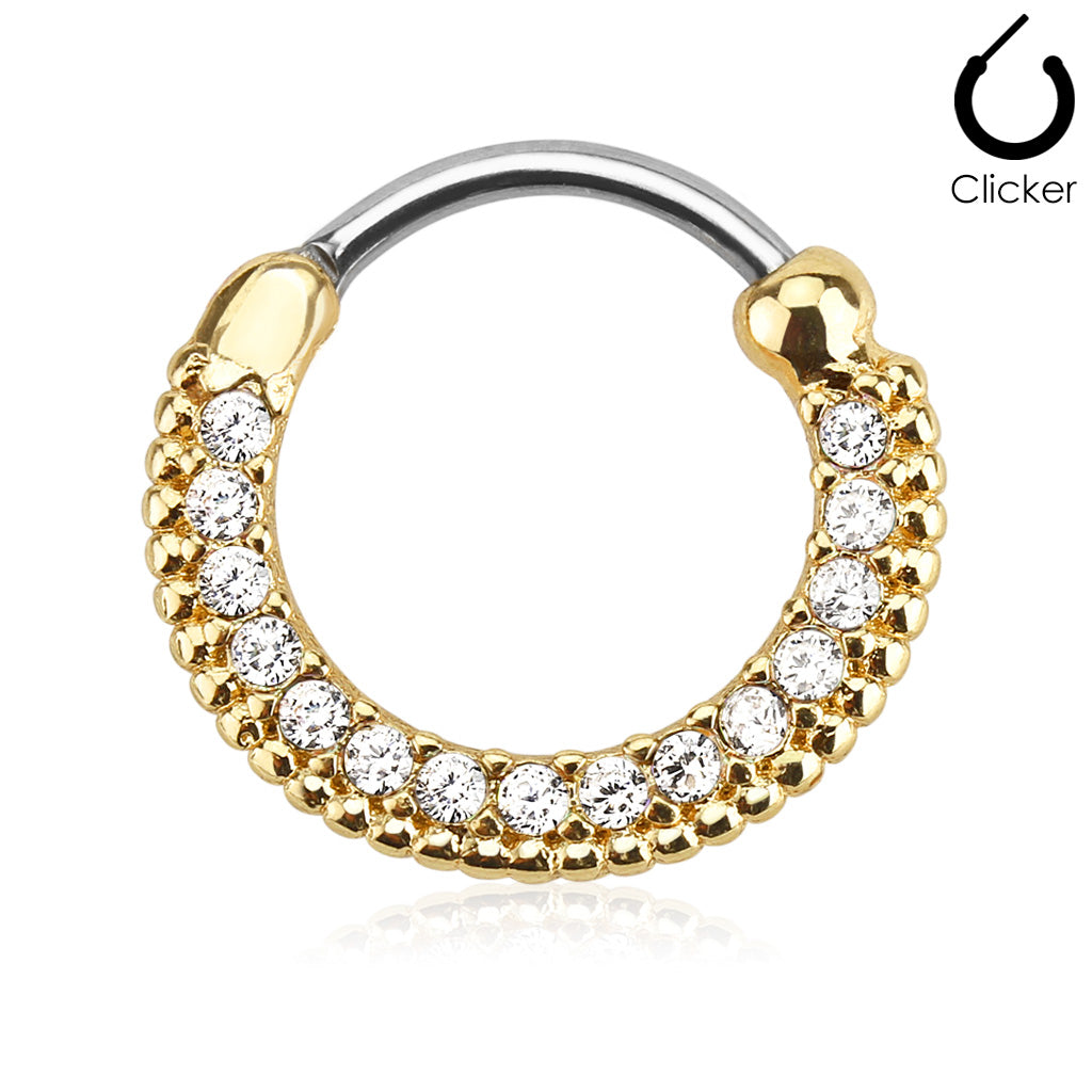 Round Top 316L Surgical Steel Nose Septum/Ear Cartilage Clickers - Gold/Clear