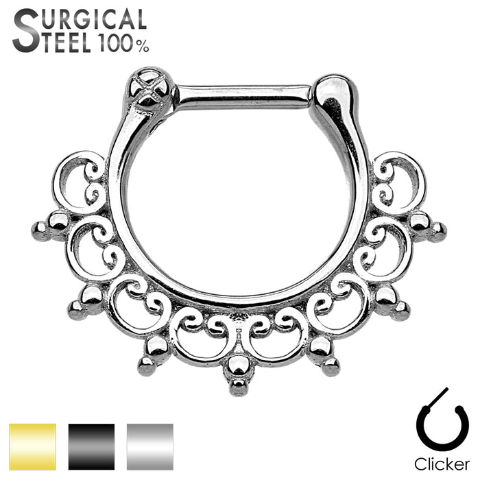 Lace Tribal Fan 316L Surgical Steel Septum Clicker