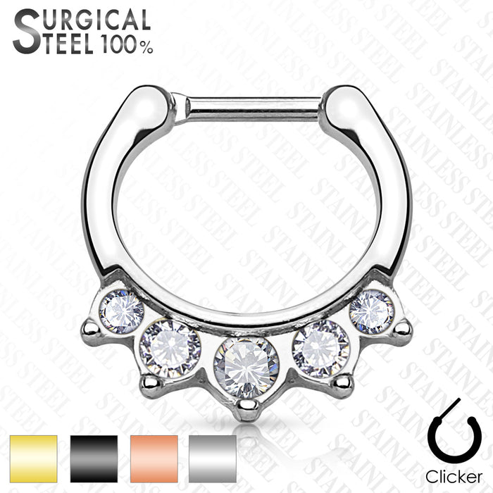 Five Crystals Hanging Set 100% Surgical Steel Septum Clickers