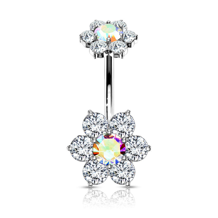 7 CZ Flower With Internally Threaded CZ Flower Top 316L Surgical Steel Belly Button Navel Rings