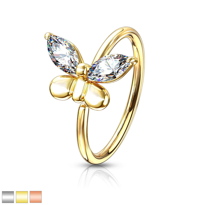 CZ Butterfly Bendable Nose Cartilage Hoop Rings