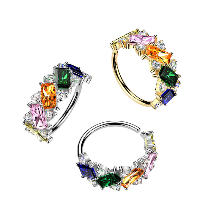 Multicolor Baguette CZ Bendable Hoop