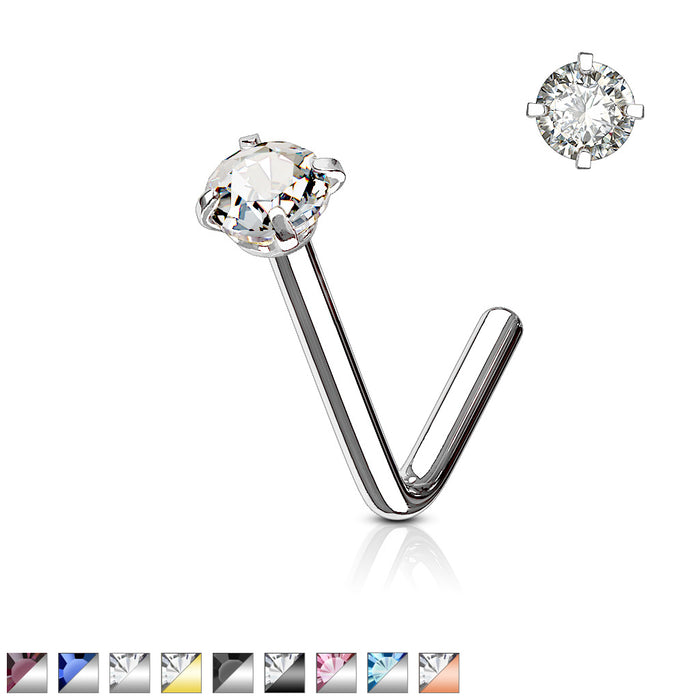 L Bend Prong Set CZ 316L Surgical Steel Nose Stud Rings