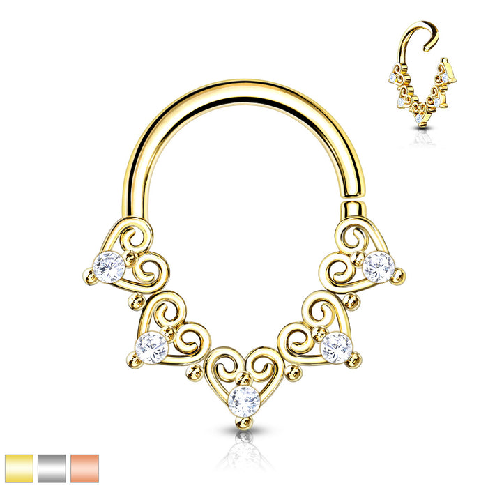 Heart Filigree With Mini CZ Details Bendable Hoop For Daith Cartilage Septum And More
