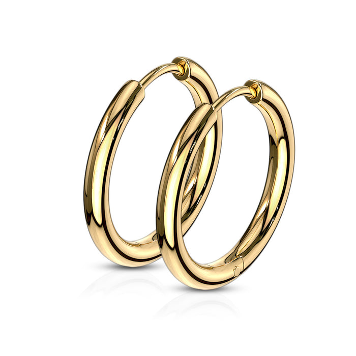 Pair Of 316L Stainless Steel 2.5mm Thick Hinged Hoop Gold Earrings