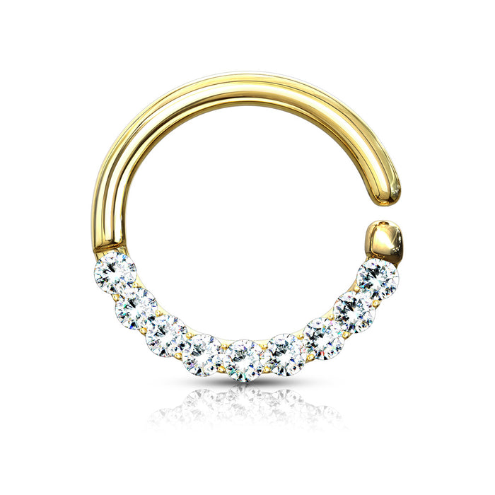 Half Circle Lined CZ Set Bendable Hoop Rings For Septum Ear Cartilage Daith And More