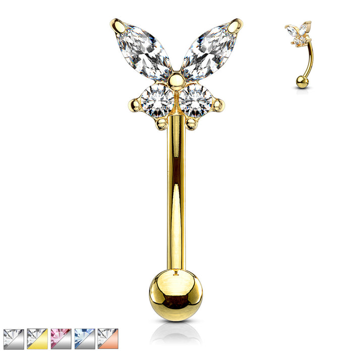 316L Surgical Steel Butterfly CZ Prong Set Top Eyebrow Ring