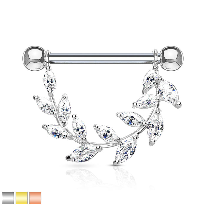 Marquise CZ Vine 316L Surgical Steel Nipple Barbell Rings