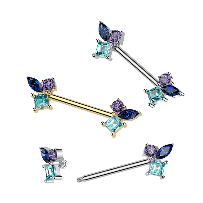 316L Surgical Steel Nipple Barbell With Different Shape Multicolored Cz Ends