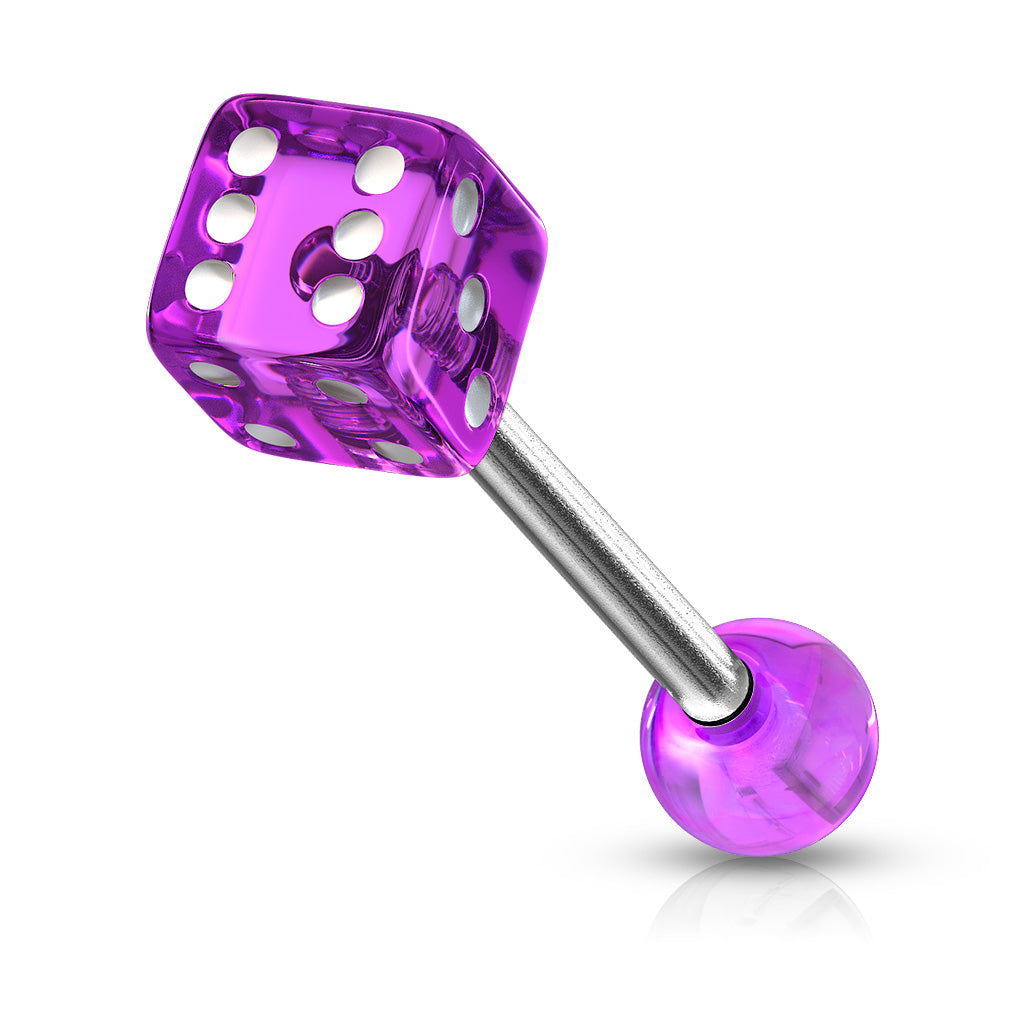 14ga Barbell W/ 1 Acrylic Dice End - Purple