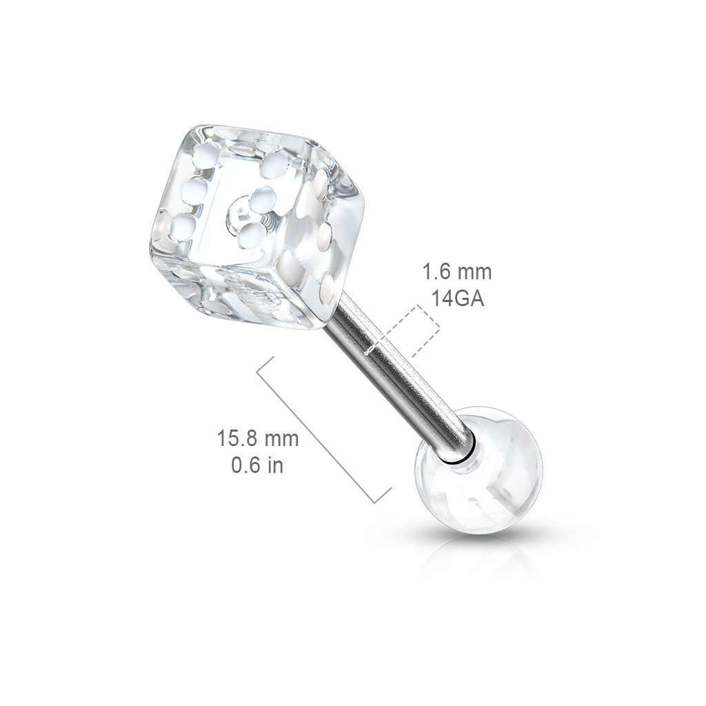 14ga Barbell W/ 1 Acrylic Dice End size chart