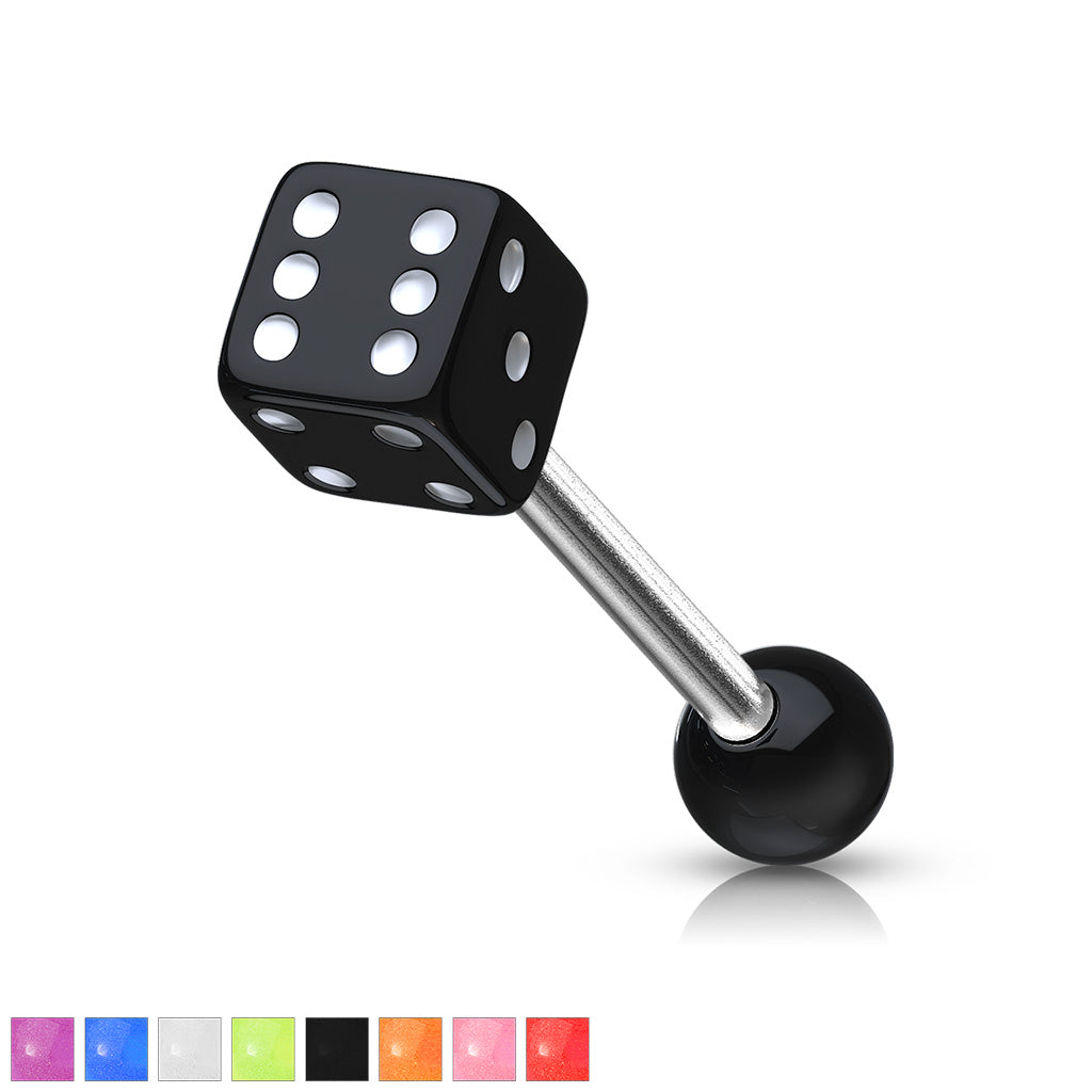 14ga Barbell W/ 1 Acrylic Dice End - all colors