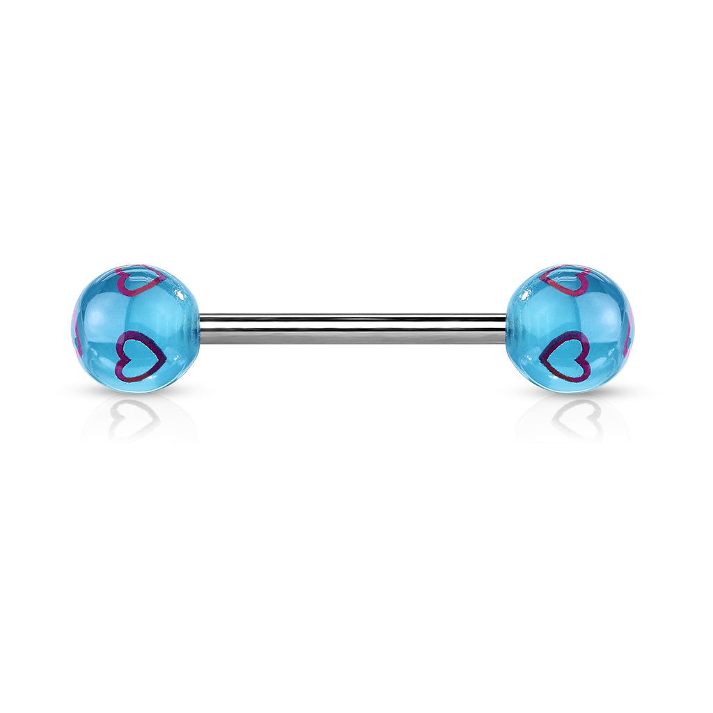 Multi Heart Acrylic Tongue Barbell - Blue/Pink