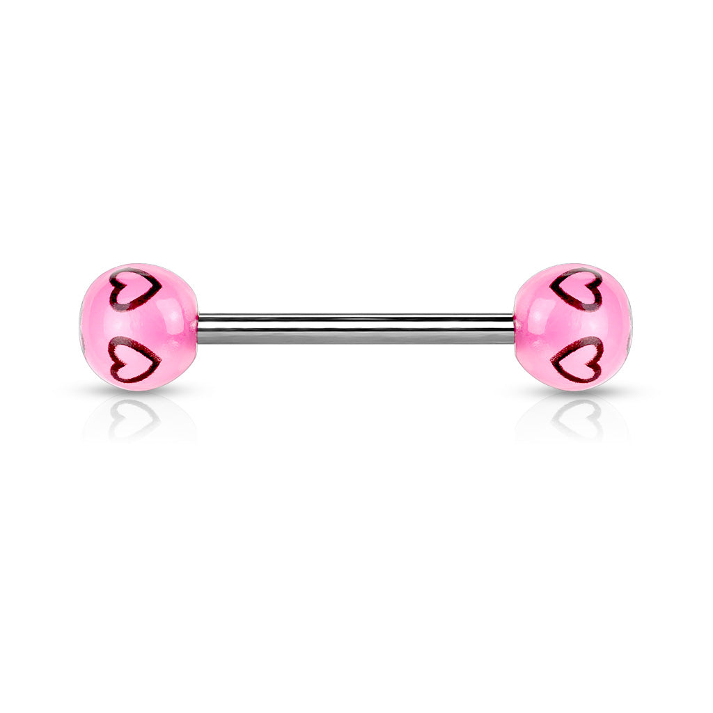 Multi Heart Acrylic Tongue Barbell - Pink/Black