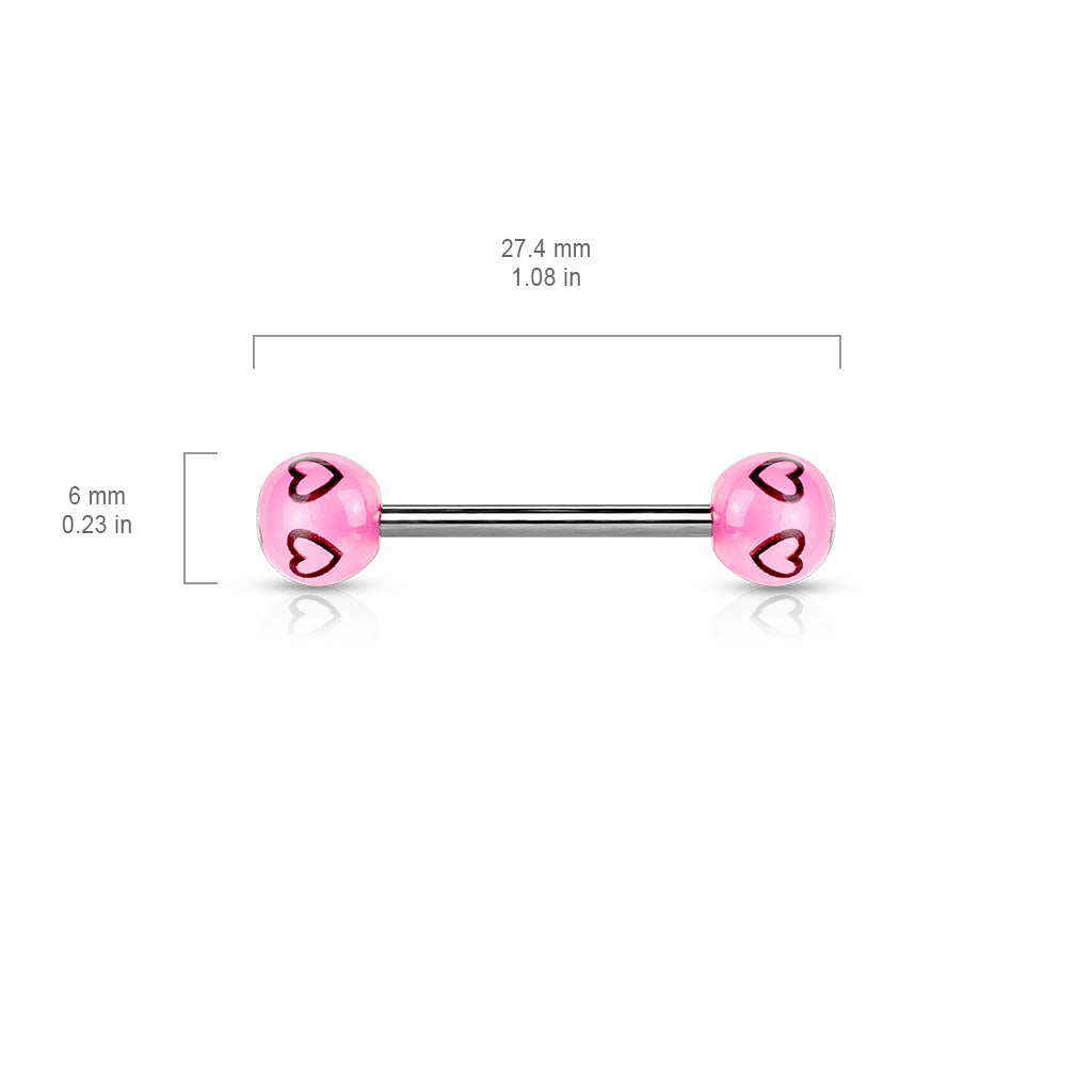 Multi Heart Acrylic Tongue Barbell size chart