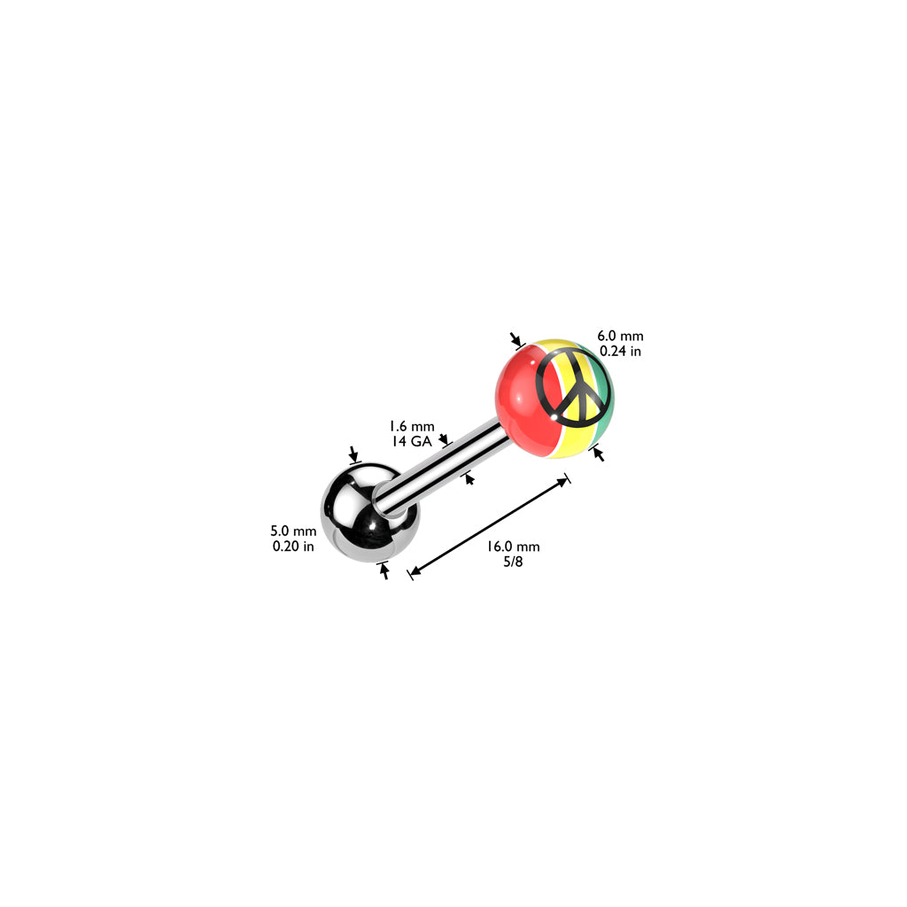 Rasta Peace Sign Acrylic Balls size chart