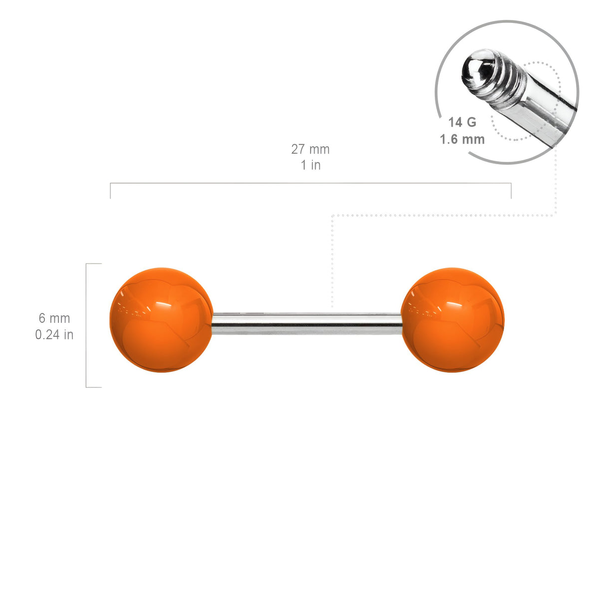 Solid Acrylic Tongue Barbell size chart